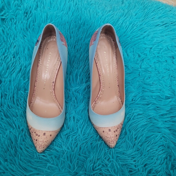 Charlotte Olympia Shoes - Charlotte Olympia Light Blue and Cream Pointed Toe Heels
